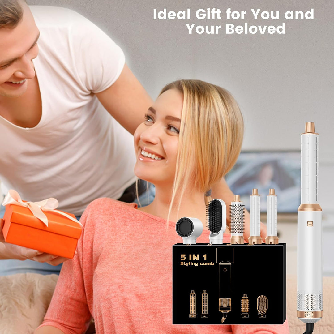 Hairstyler 5 in 1 Hair Styler Set, Haarstyler mit Luft Lockenstab Föhn Thermal Brush Glättbürste, Mu