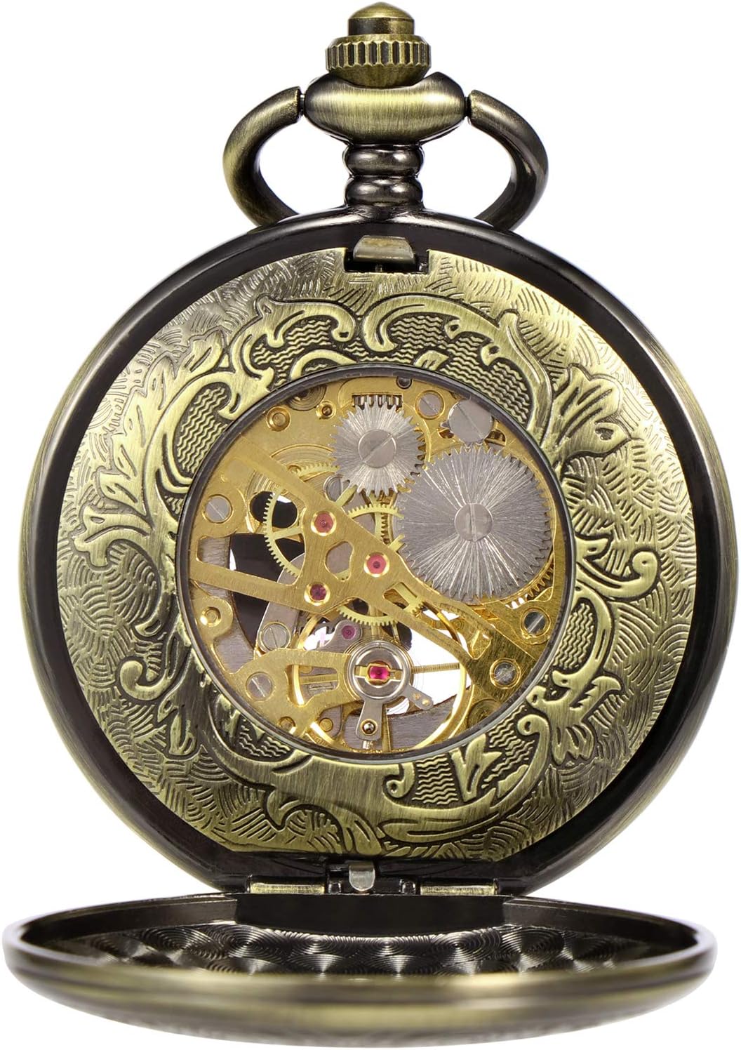 TREEWETO Antike Drache Mechanische Skelett-Taschenuhr mit Kette Bronze101, Bronze101