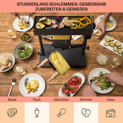 Klarstein Appenzell XL - Raclette mit Grill, 600 W, Thermostat, Heizelement aus Edelstahl, Grillfeld