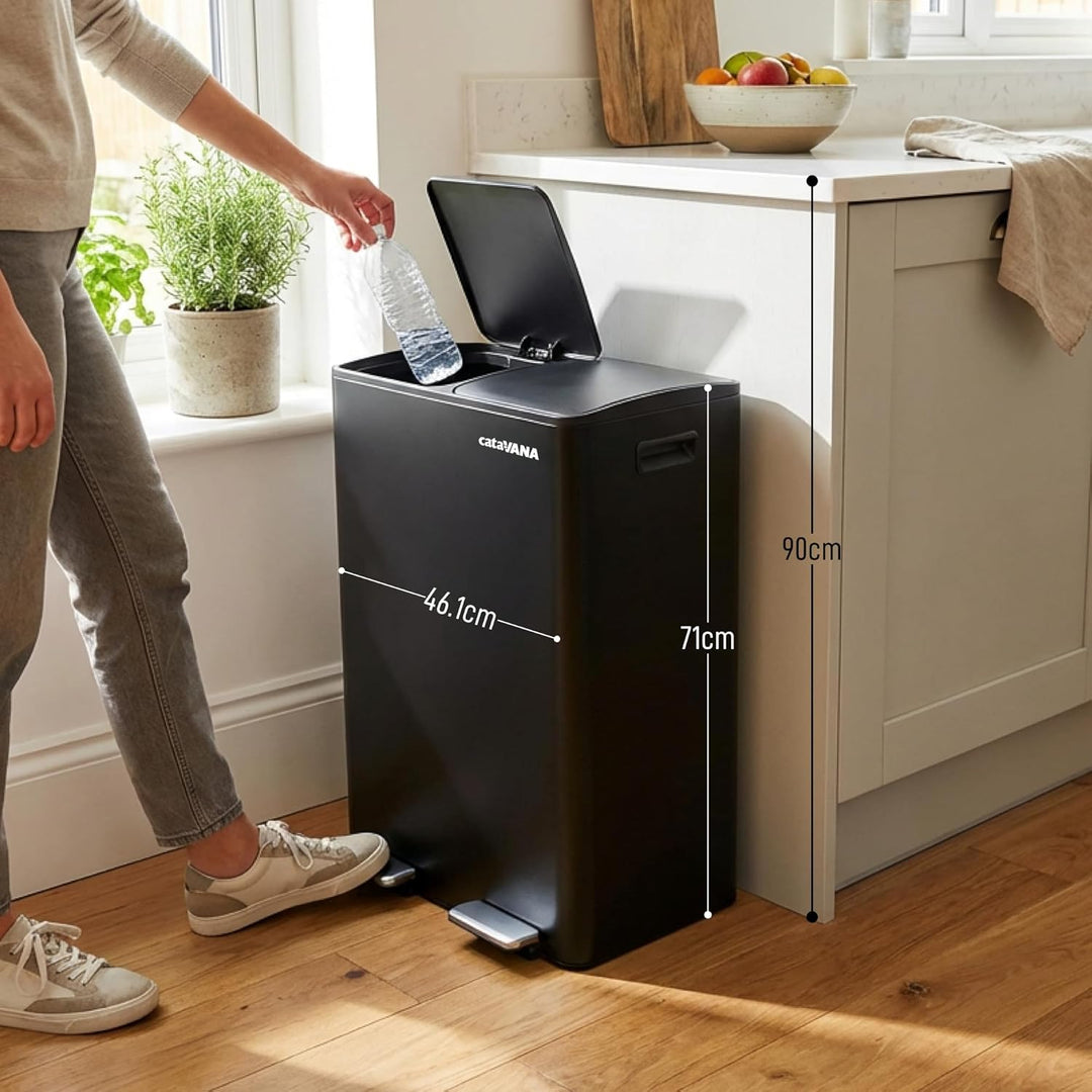 CATAVANA Mülleimer Küche Mülltrennung 2 x 30 Liter - Doppelfach 60 Liter - Moderner Recycling-Müllei