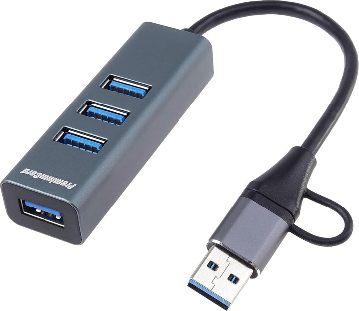 PREMIUMCORD SuperSpeed USB 2in1 Hub auf 4X USB A, Datenübertragung 3.2 Gen1 5Gbit/s, Typ-C Steck