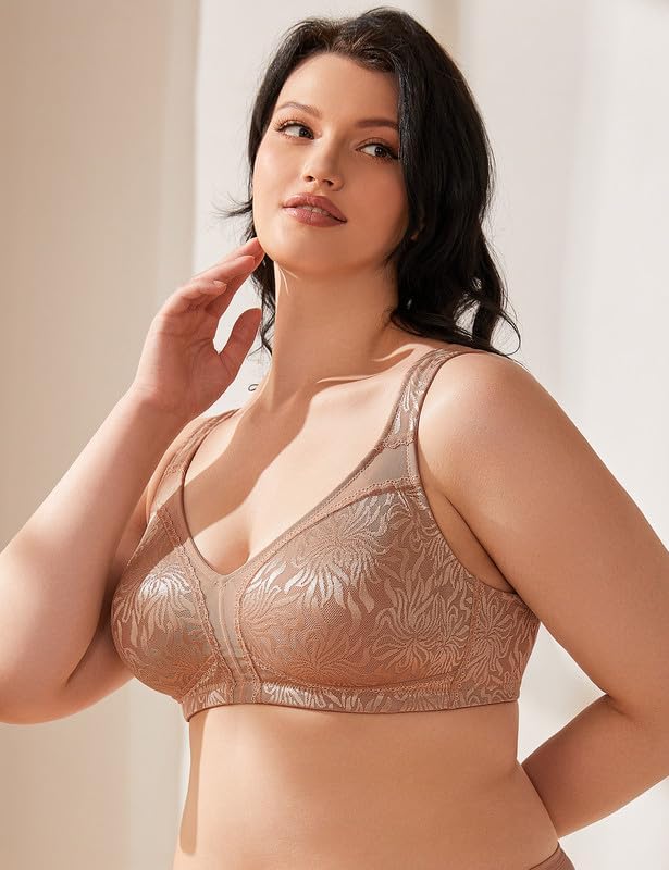 Wingslove Damen Minimizer BH ohne Bügel Grosse Brüste Bügelloser Entlastungs Breite Träger Vollfigur