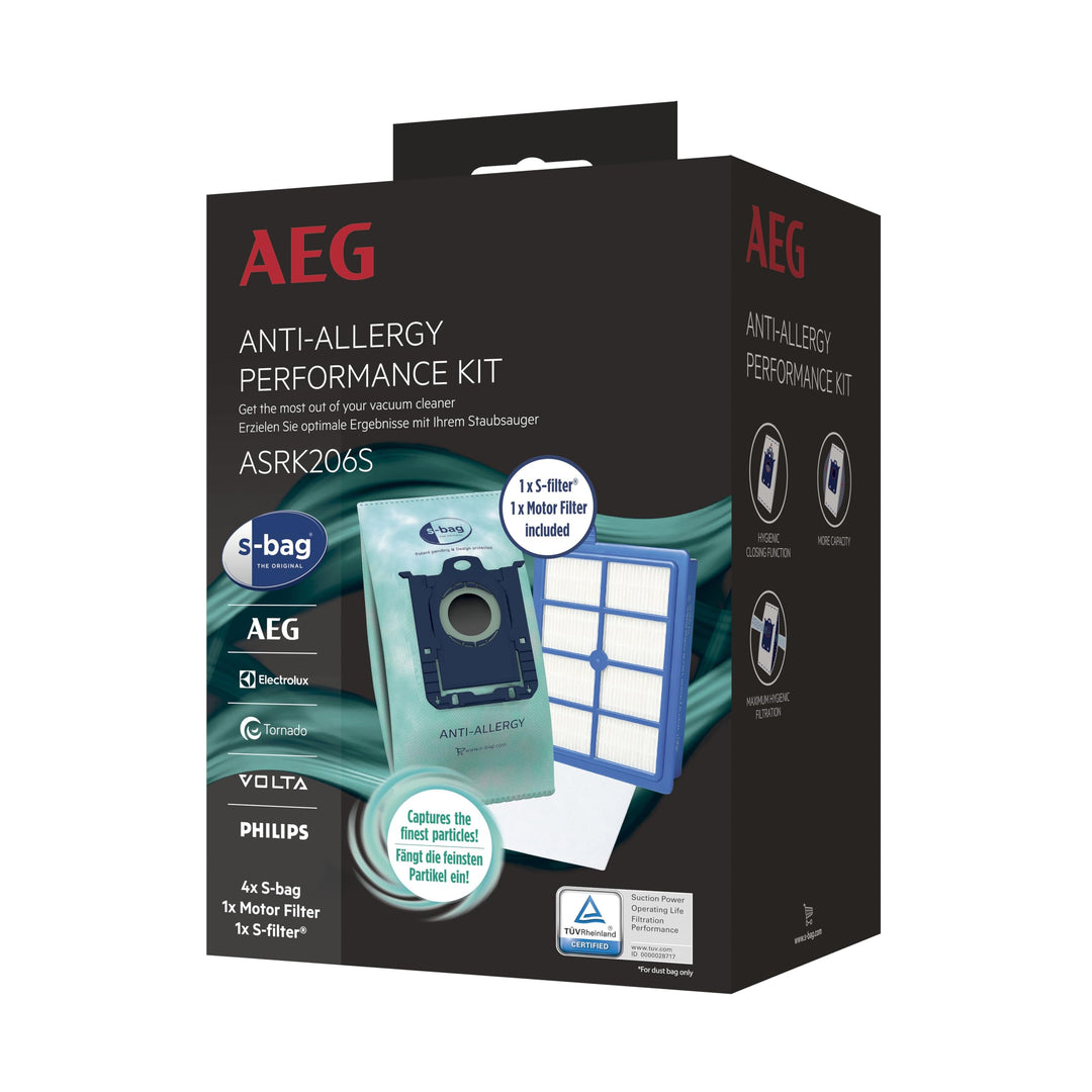 AEG ASRK206S S-Bag Performance Kit, 4X S-Bag Staubbeutel Anti-Allergy, 1x S-Filter Hygienefilter Was