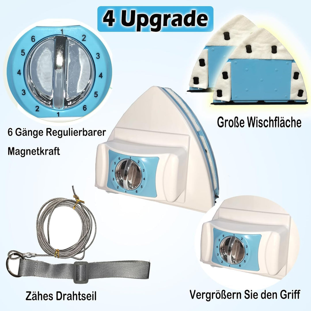 Hooha Fensterputzer Magnetisch mit 6-Gang Einstellbar,Magnetische Fensterreiniger für Fenster von 8-