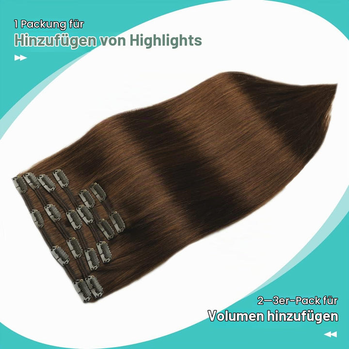 SURNEL Clip in Echthaar Extensions 50cm 6pcs Mittelbraun Haarverlängerung Clips in Echthaar Extensio