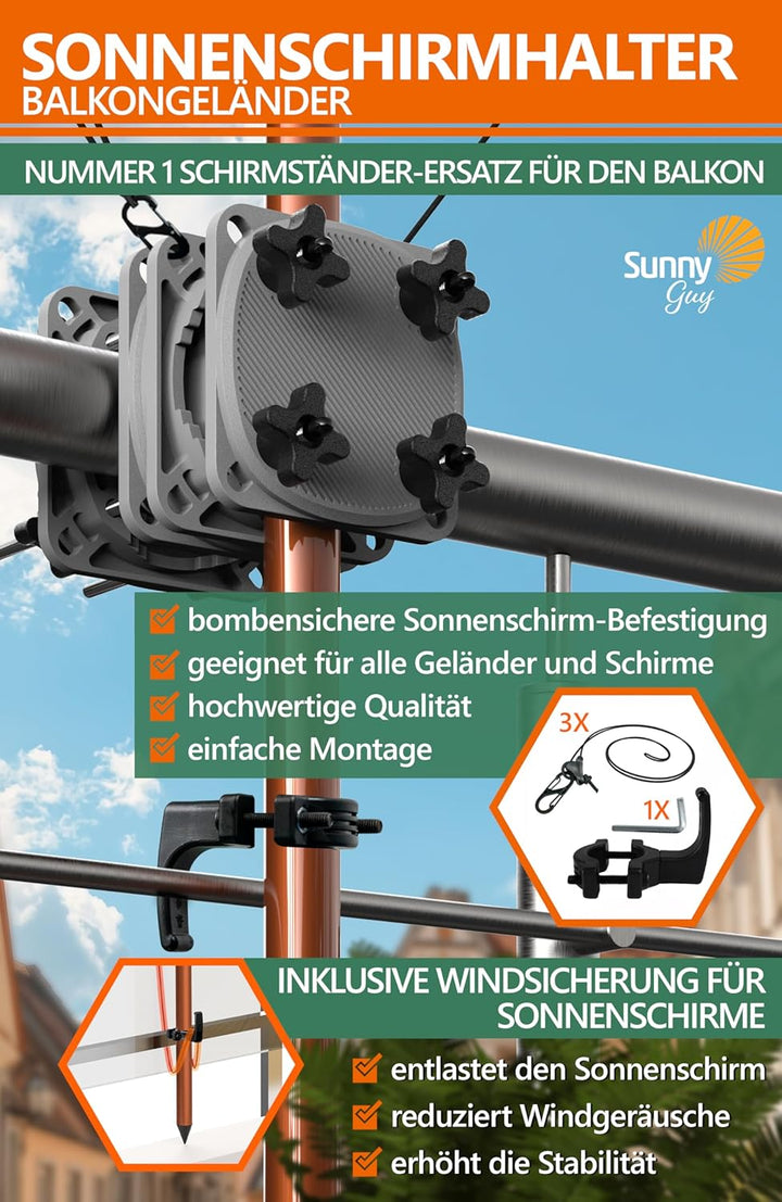 4smile Sonnenschirmhalter Balkongeländer SunnyGuy 2.0, Anthrazit - Universelle Sonnenschirm Halterun