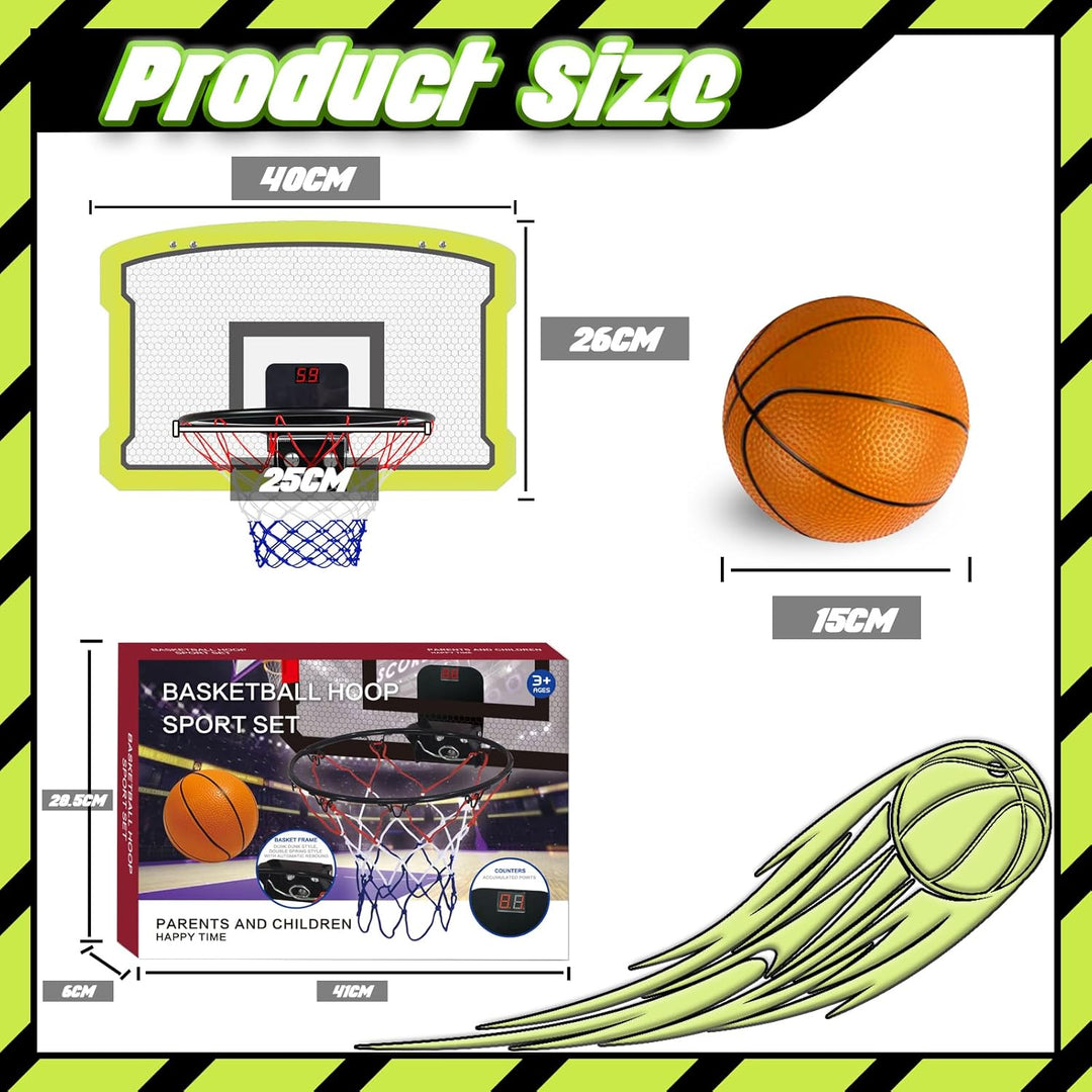 TEUVO Mini Basketballkorb Indoor, Tür Basketballkorb Kinder für Zimmer & Büro mit 4 Ball & Elektroni