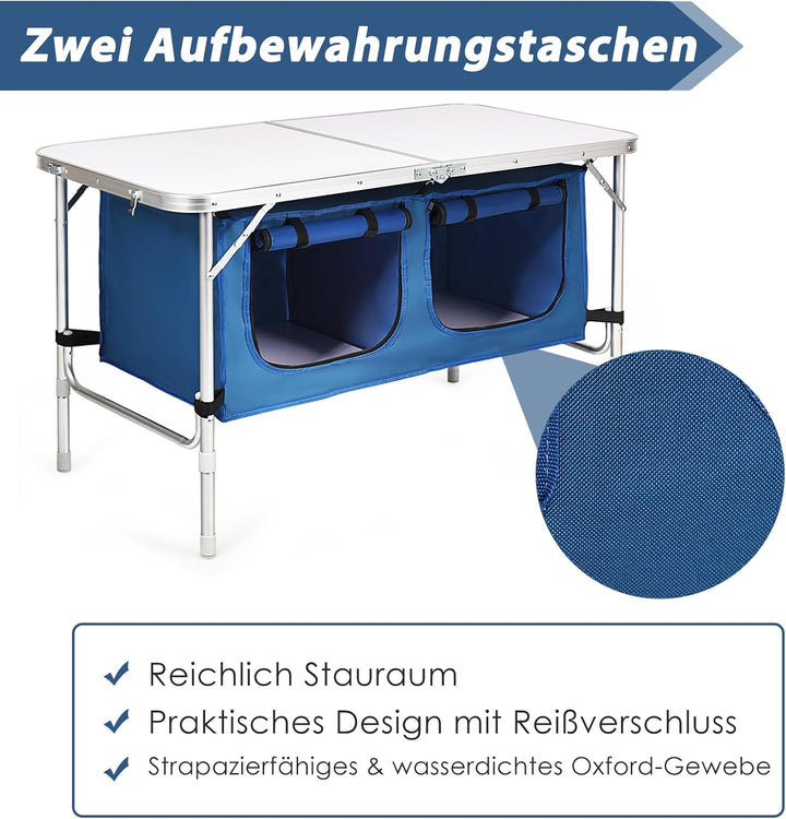 GYMAX faltbar Campingschrank, Campingküche mit grossem Stauraum, 2 einstellbare Höhen, Outdoor Alu P