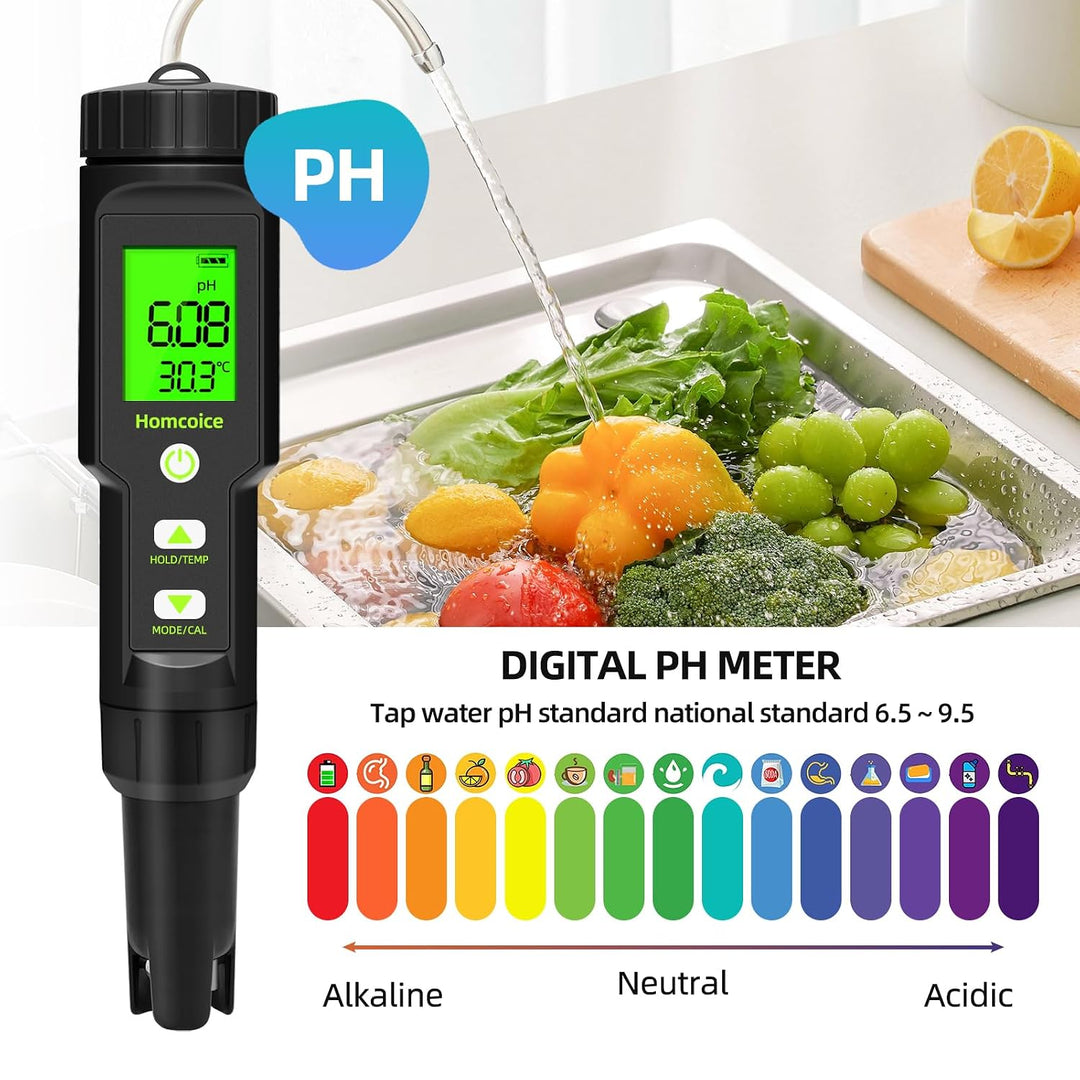 Homcoice PH Messgerät 5 in 1 Salzgehalt TDS EC Temperatur pH Tester Acqua IP67 Wasserdicht 0,01 hoch