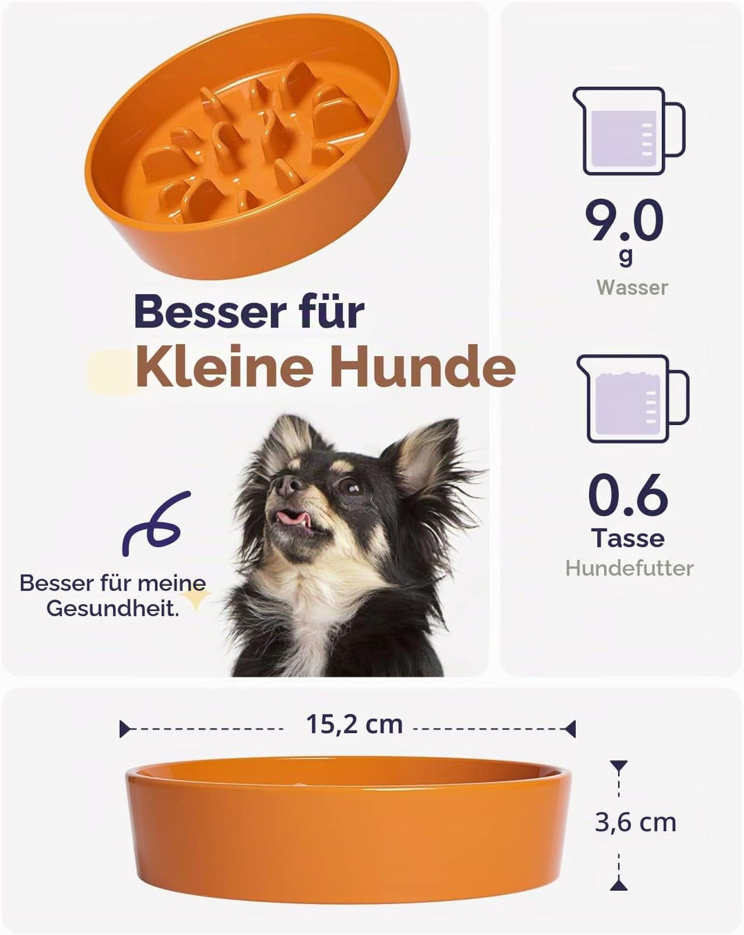 LE TAUCI Hundenapf aus Keramik, Antischlingnapf für Mittelgrosse und Kleine Hunde, Langsam Fressen u