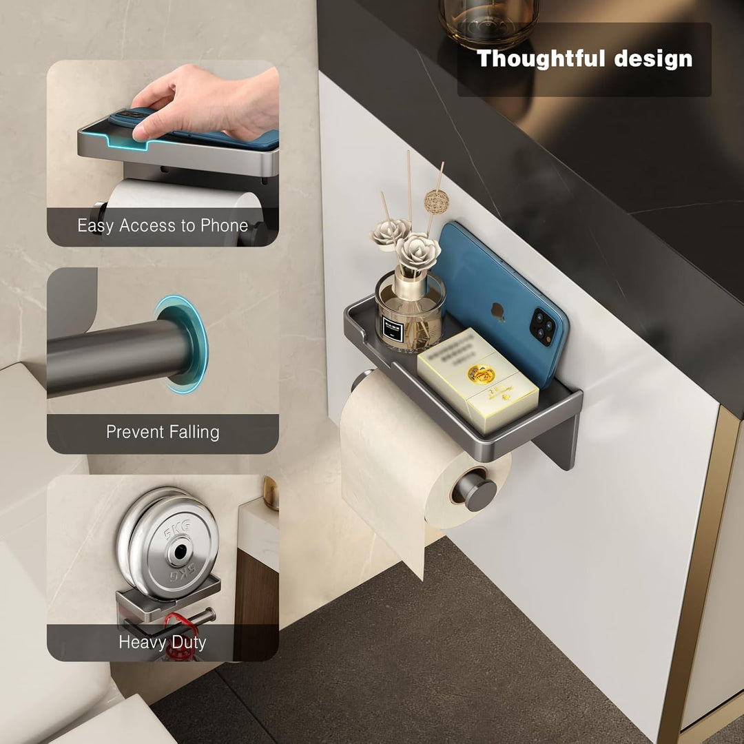 VOLDRA Toilettenpapierhalter mit Telefonablage, selbstklebend oder schraubbar Klopapierhalter, rostf