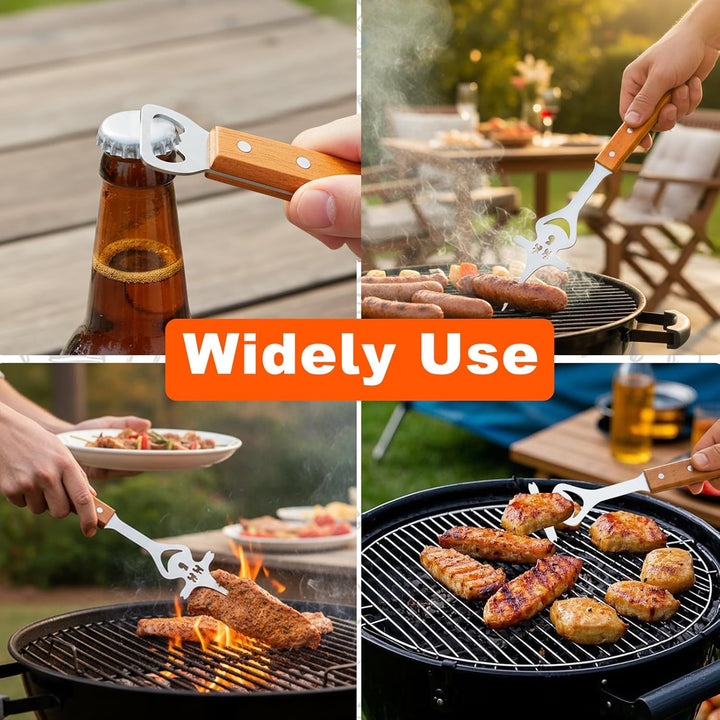 Cyiecw 2 Stück Grillbesteck Set, 7 in 1 Grillspachtel Edelstahl mit Holzgriff, Multifunktionales Gri
