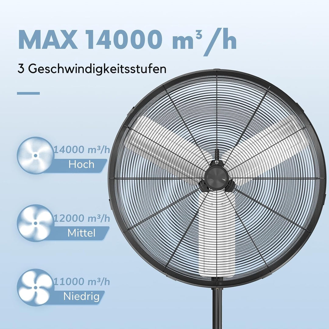 LEADZM Industrieventilator 80cm 14000m³/h 80° Oszillation | Höhenverstellbar, 3 Stufen starker Lufts