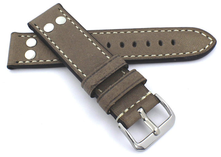 Sulla RIOS 1931 22mm Kalbsleder Vintage Pilot Deutsch Handarbeit Uhrenarmband mit Nieten grau NT
