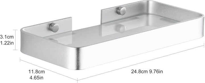 DUFU Duschregal Bohrfrei & Schadenfrei - Badregal mit Gehärtetem Glas & Aluminium (25cm, Silber) - R