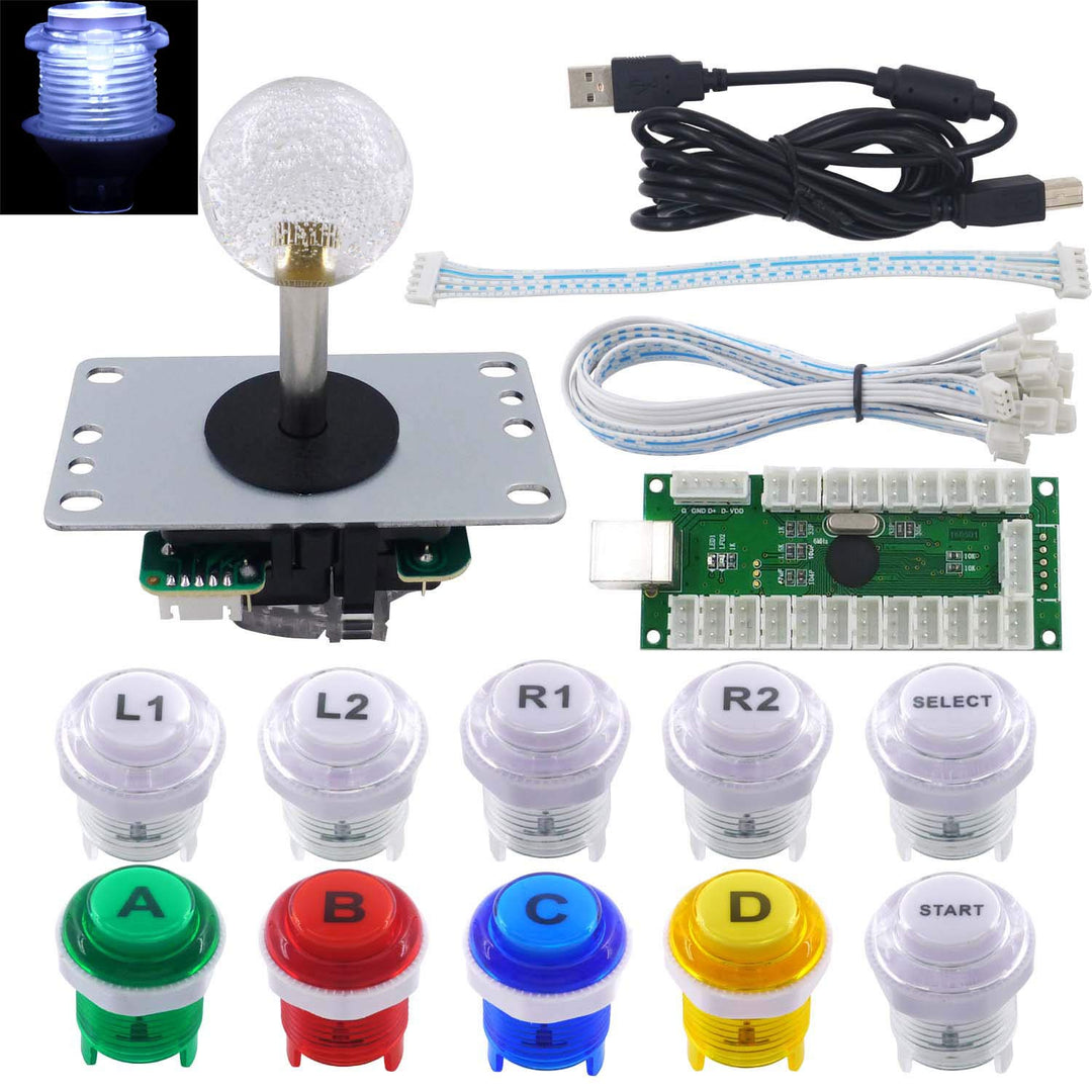 Arcade Stick DIY Kit 10x Tasten mit Logo LED MX 8 Wege Joystick USB Encoder für PC MAME Raspberry Pi