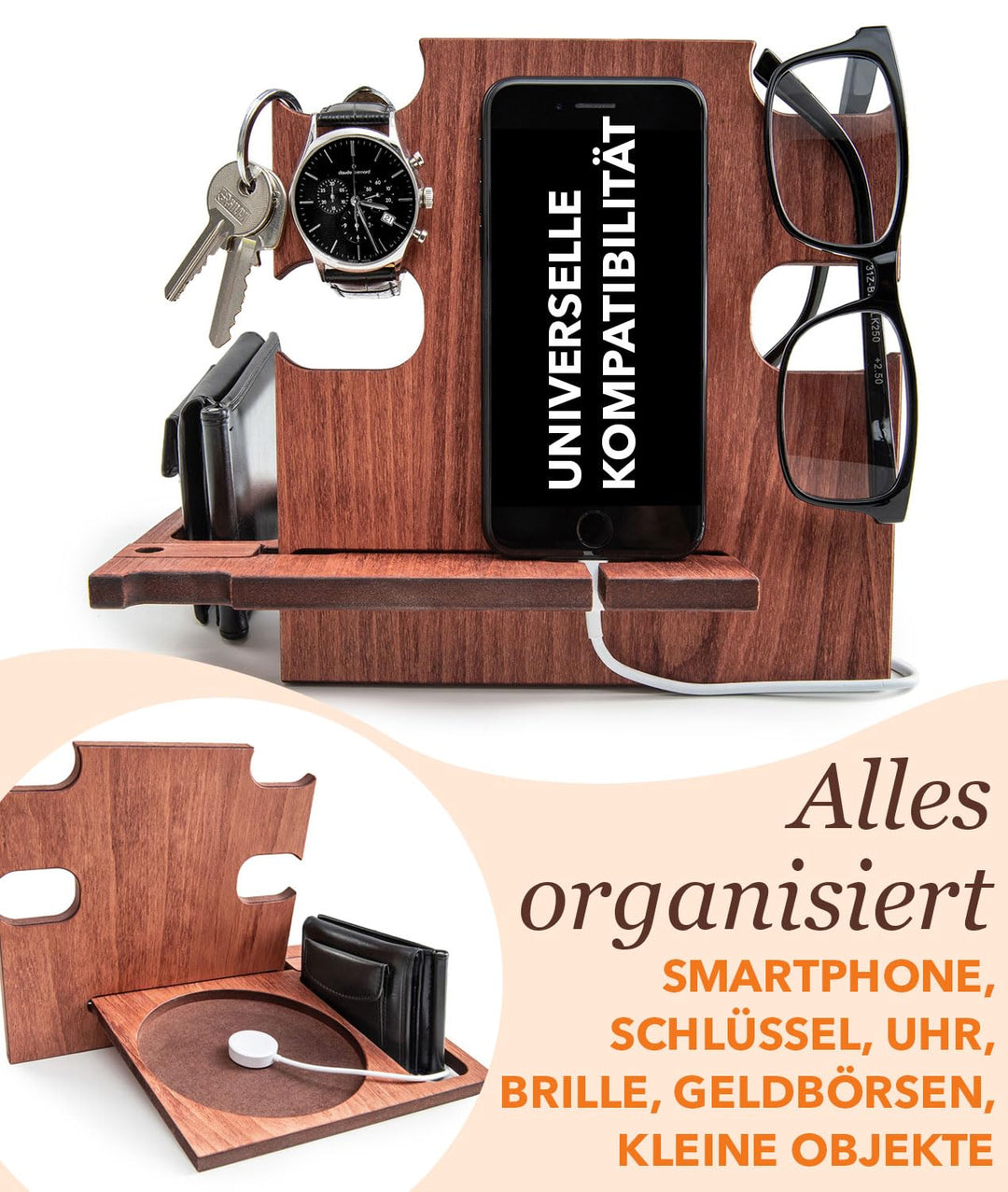 Personalized Gift for Him, Engraved Docking Station, Christmas Gift for Men - Smartphone Stand, Wood
