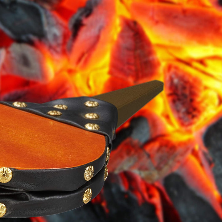 Relaxdays Blasebalg Grill & Kamin, rustikaler Handblasebalg, goldene Ziernägel, Luftbläser, 39 cm la