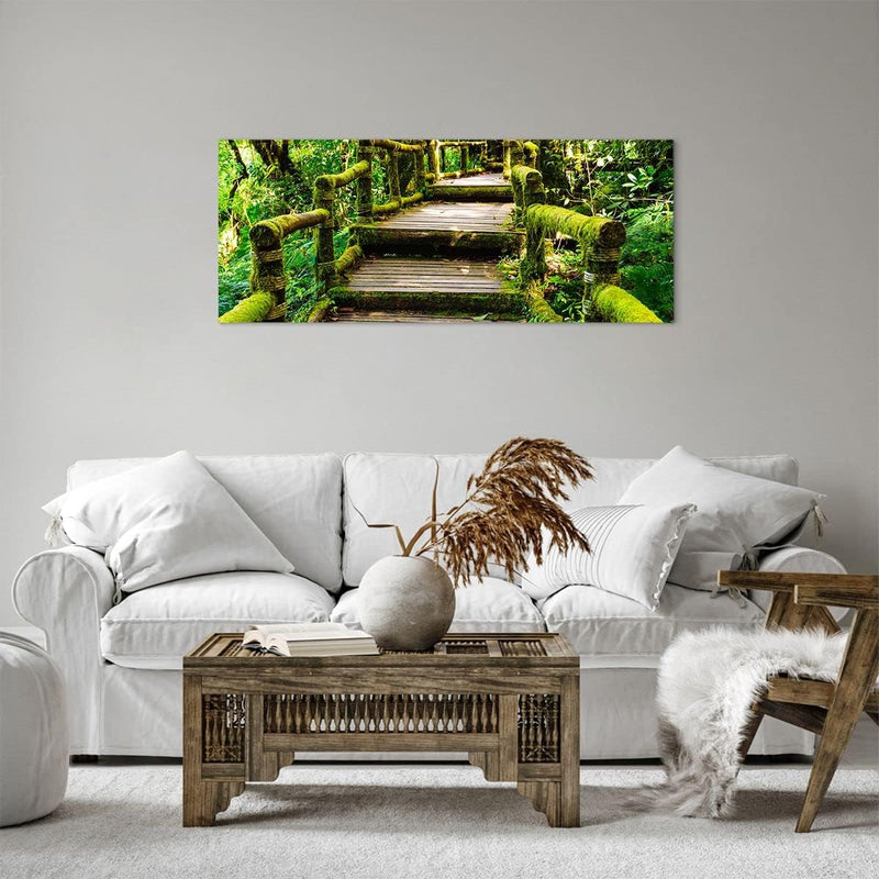 Panorama Bilder auf Leinwand 100x40cm Leinwandbild Asien natur park brücke Gross Wanddeko Bild Schla