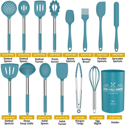 Umiten Chef Küchenutensilien-Set, 15-teilig, Silikon, Marineblau, Blau