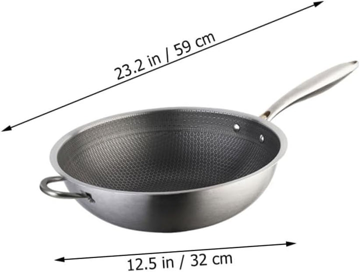 MAGICLULU Edelstahl Wokpfanne 32cm Mit Doppeltem Griff Wabenstruktur Induktionsgeeignet Für Gas Und