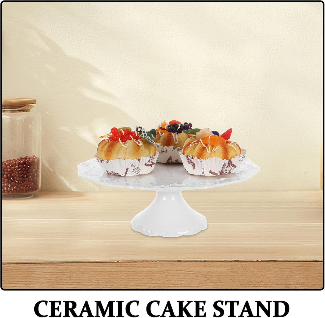 DOITOOL Kuchenplatte Mit Fuss Keramik Kuchen Display Stehen Runde Cupcake Stehen Dessert Turm Cupcak