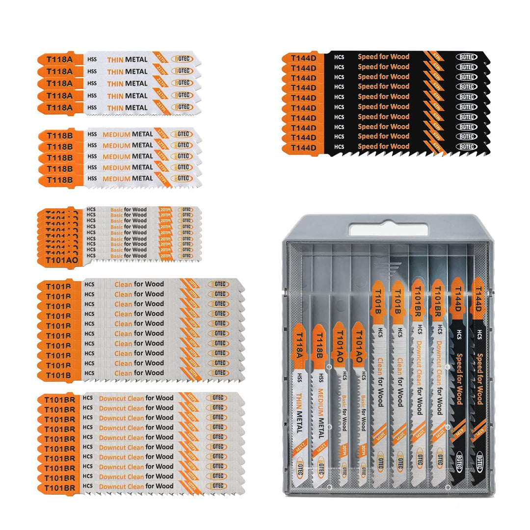 BGTEC 50PCS T-Schaft Stichsägeblätter Set HCS/HSS Stichsägeblätter für Holz, Kunststoff und Metall s