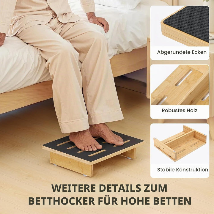 Holz-Tritthocker für Erwachsene &amp; Senioren, 3,5" EIN-Stufen Fussbank mit Rutschfester Gummioberfläch