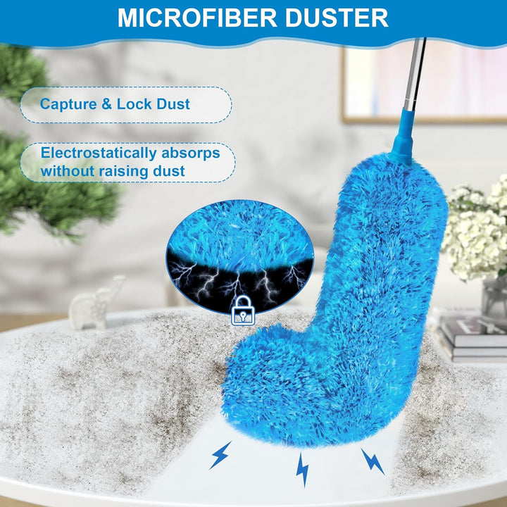 JEHONN Staubwedel Teleskop Waschbar, Staubwischer Mikrofaser Lang Ausziehbar Bis 254 cm, Spinnenwebe