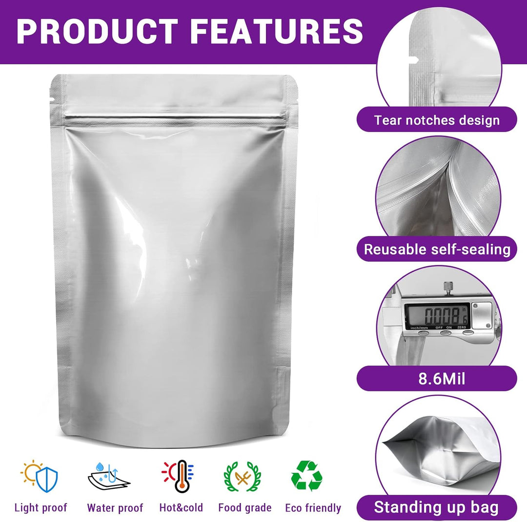 Mylar bags mit sauerstoffabsorber für lebensmittel, 43.5 x 71 cm, 25 x 35 cm, 1 Quart 15 x 22 cm, 8,