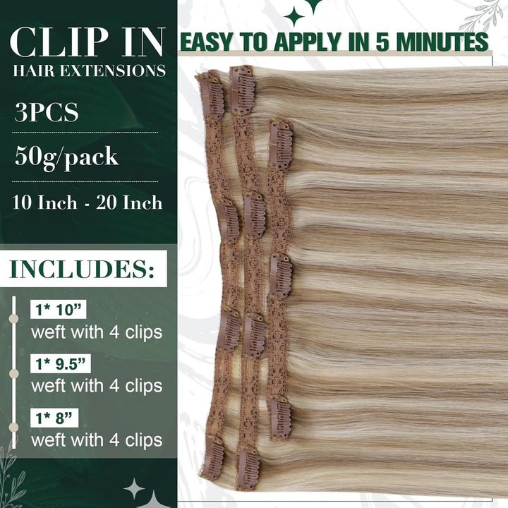 RUNATURE Clip Echthaar Extensions Naturliches Haarverlangerung Clip in Echthaar Glatt Extensions Cli