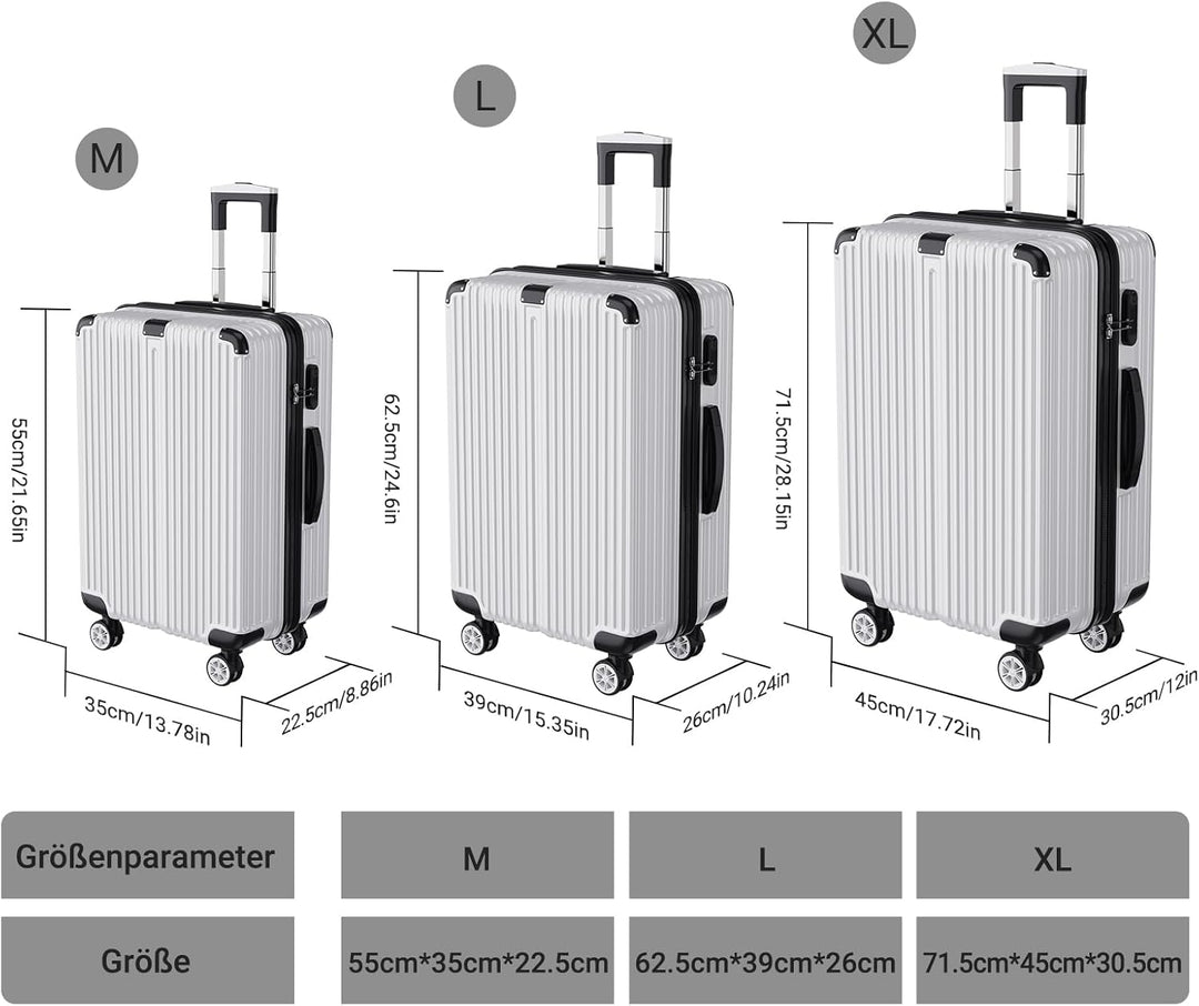 Generisch Handgepäck Koffer Organizer Set 3-TLG, Reisekoffer Set mit Gepäckwaage, 4 Rollen und TSA S