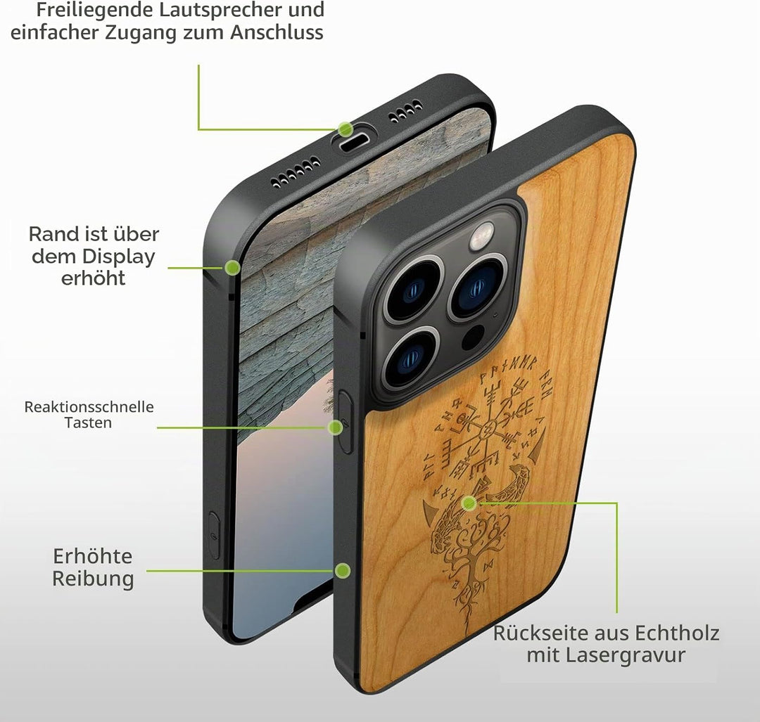 Carveit Magnetisch Hülle für iPhone 13 Pro Max Case [Elegante Kirschholz] [Weich TPU Stossstange] St