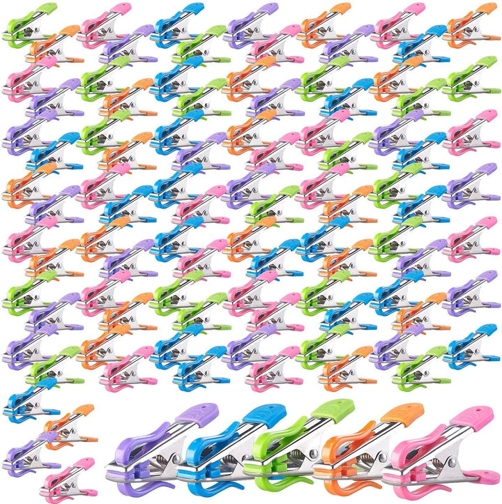 PEARL Wäscheclips: Soft-Grip-Wäscheklammern mit Doppel-Kleiderhaken, 100 Stück, 5 Farben (Kleiderkla