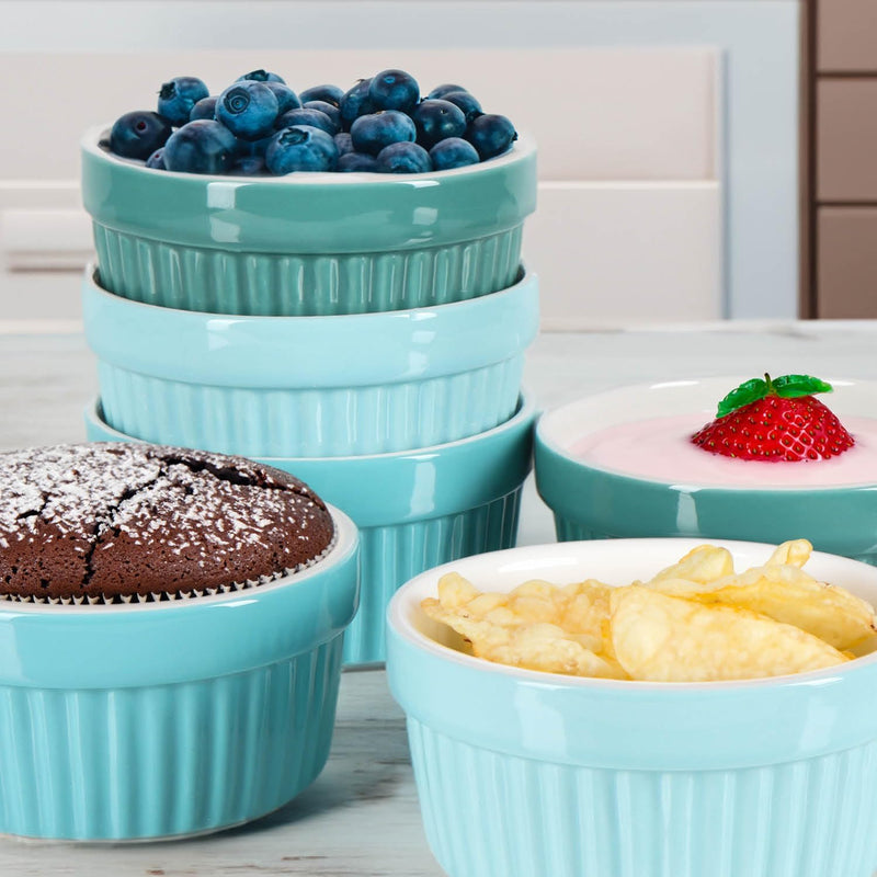 COM-FOUR® 12x Soufflé Förmchen - Creme Brulee Schälchen aus Keramik - Ofenfeste Förmchen - Dessertsc