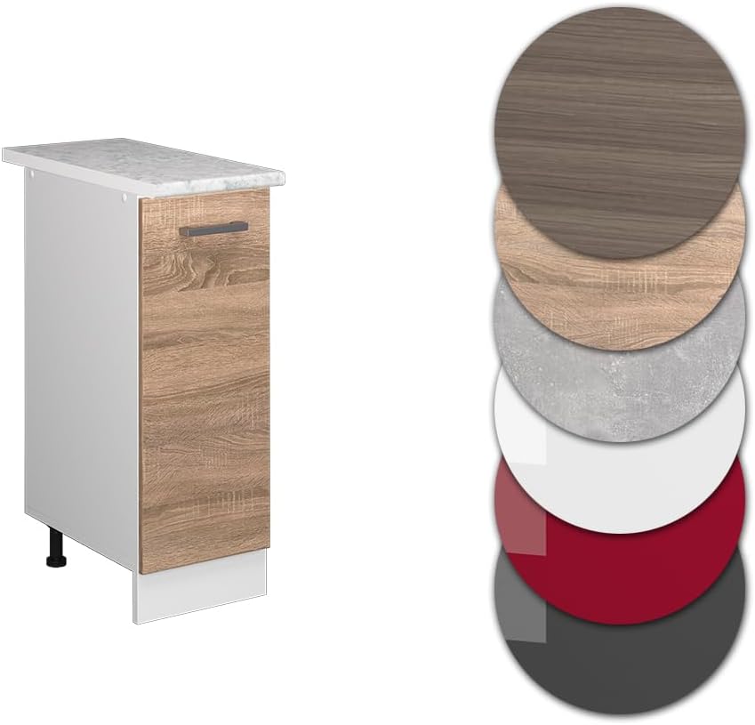 Vicco Apothekerschrank R-Line, Sonoma/Weiss, 30 cm mit Arbeitsplatte Sonoma Apothekerunterschrank 30