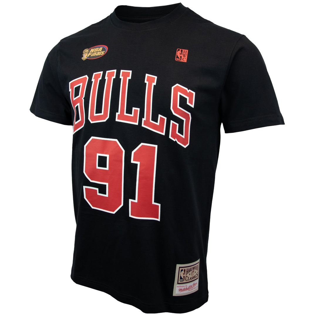 Mitchell & Ness Name & Number T-Shirt (NBA | HWC | NFL) Chicago Bulls - Rodman, Schwarz-rot S, Chica