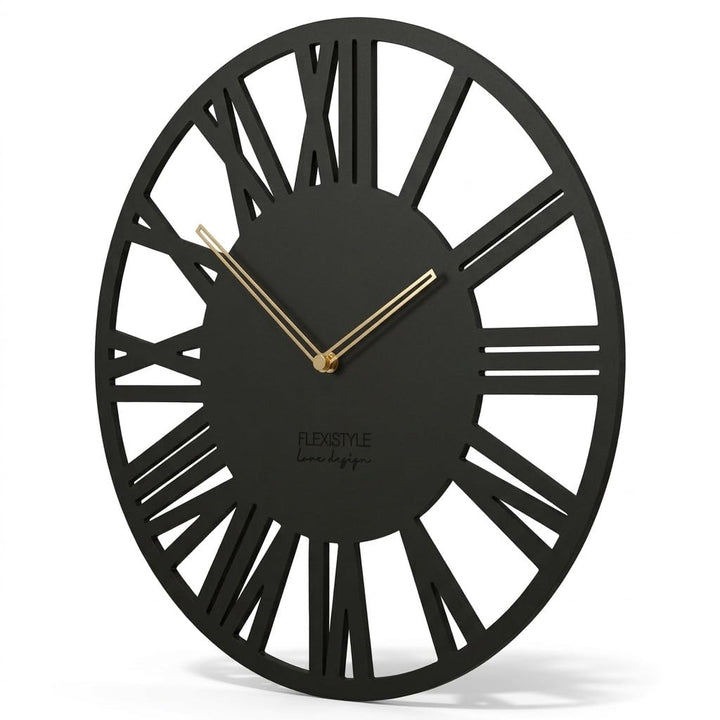 FLEXISTYLE Wanduhr gross Adulto 50cm Durchmesser LOFT Retro aus Holz Eiche ohne tickgeräusche Wohnzi