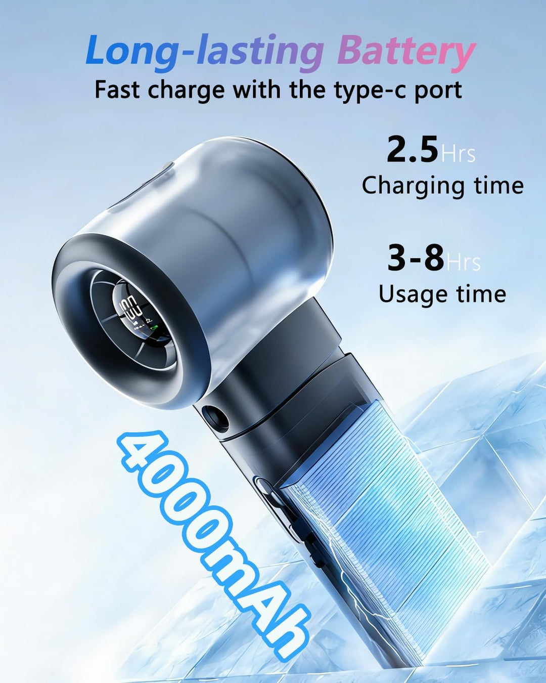 Tragbarer Turbo Handventilator mit Wasserkühlung, Kleiner Sprühventilator USB Wiederaufladbar, Digit