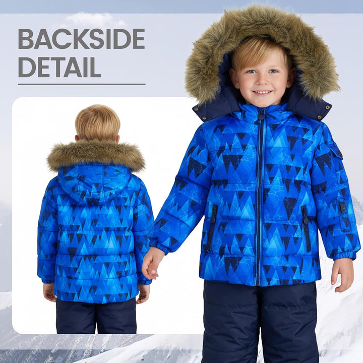 JiAmy Kinder Schneeanzug Daunenjacke mit Kaputze + Schneelatzhose, Winter Bekleidungsset Mädchen Win
