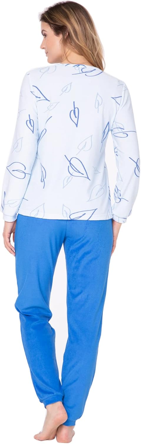 e.FEMME® Damen Pyjama Hausanzug Kamila 2217 aus Frottee 80% Baumwolle, 20% Polyester 38 Blau, 38 Bla