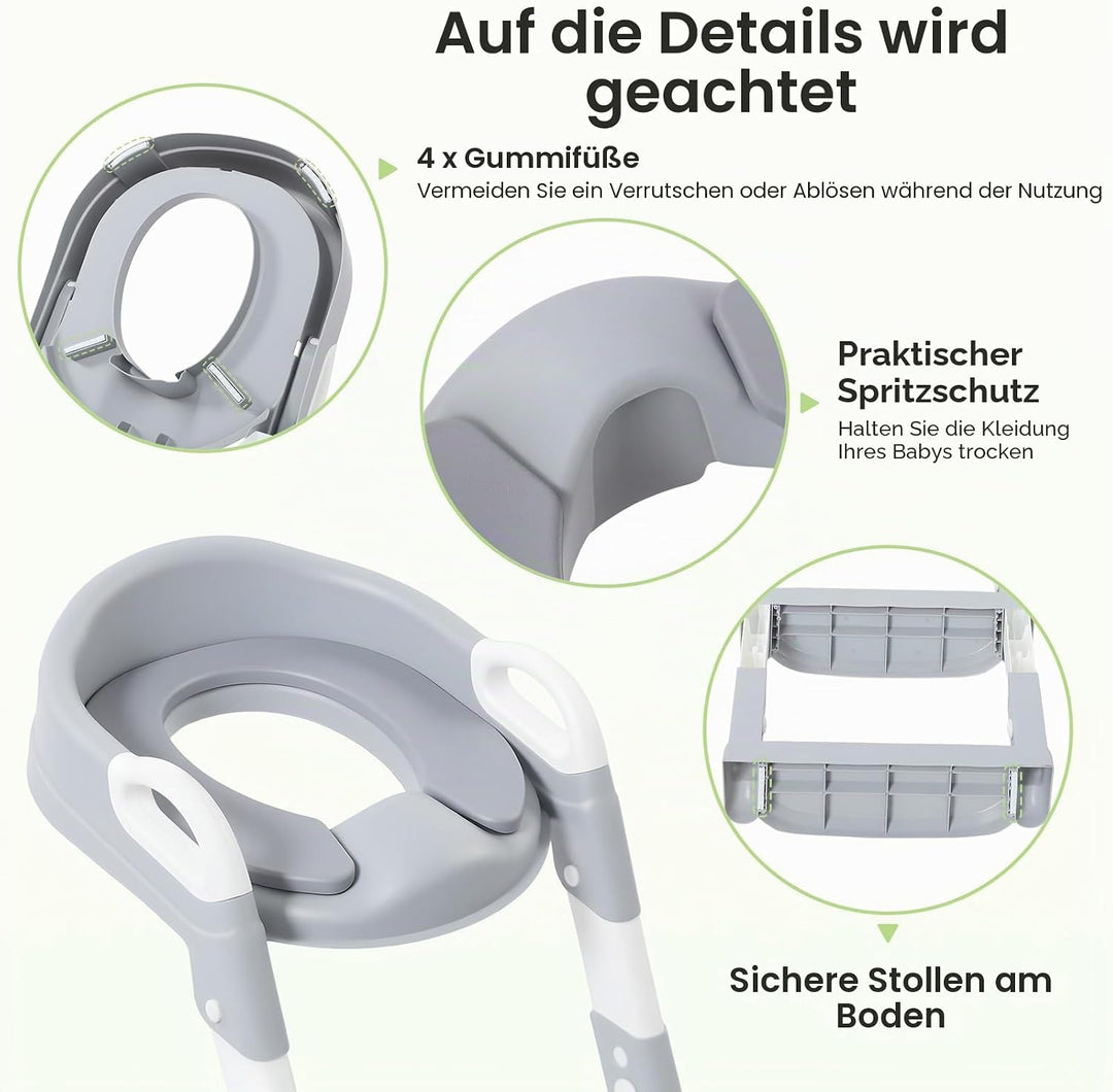 Kinder Toilettensitz mit Treppe, 2-7 Jahre, 6-stufig höhenverstellbar, klappbarer Toilettentreppe, P