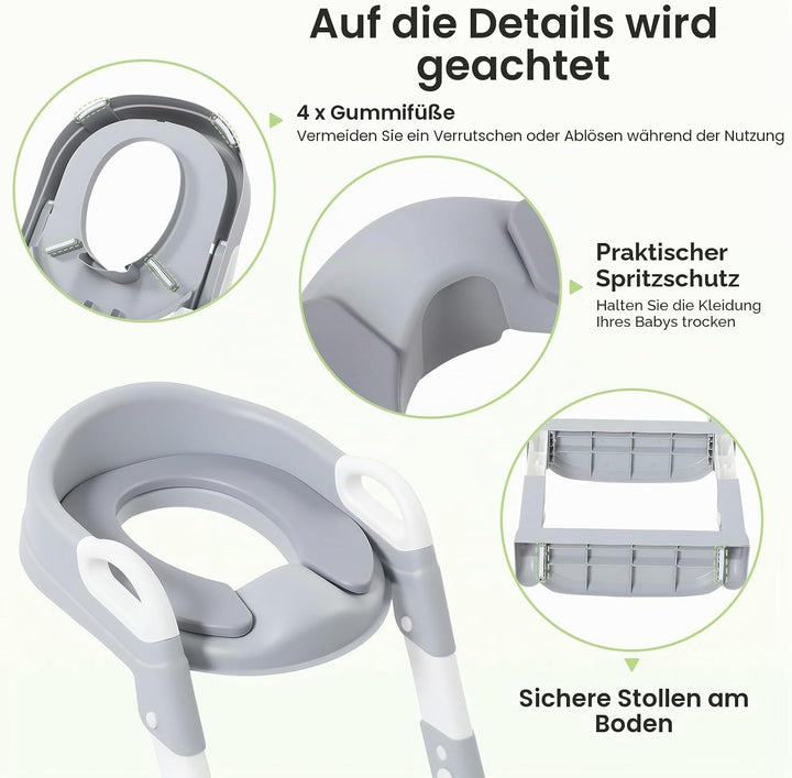 Kinder Toilettensitz mit Treppe, 2-7 Jahre, 6-stufig höhenverstellbar, klappbarer Toilettentreppe, P