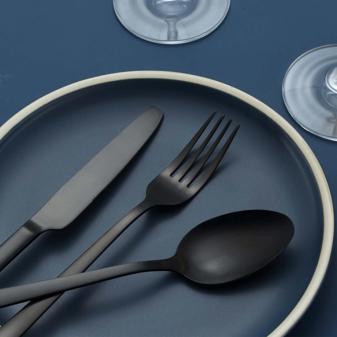 Besteck Set 12 personen, Hunnycook 60-teilig Besteck Schwarz mit Gabeln Löffel Messer, Edelstahl Sch