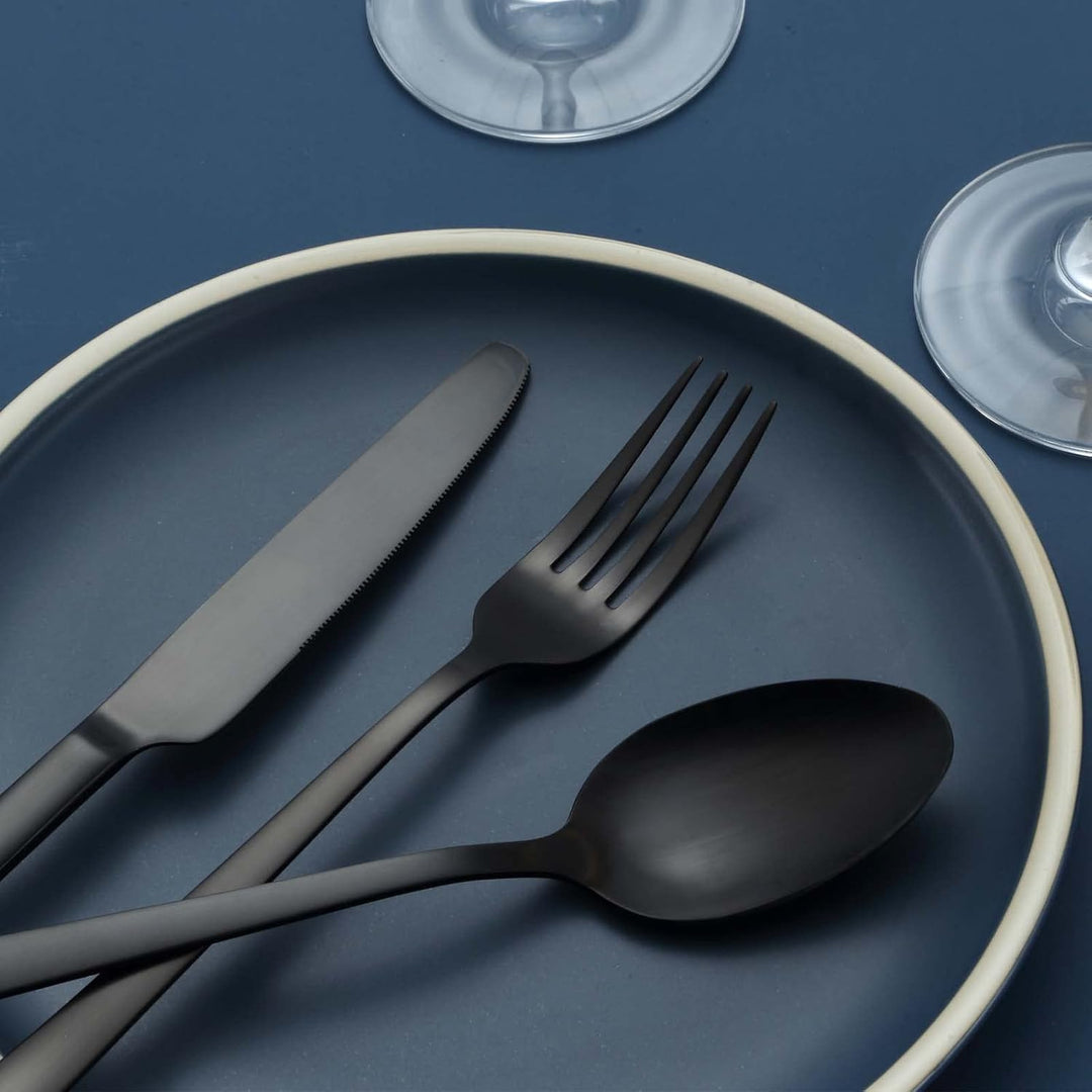 Besteck Set Schwarz, Hunnycook Besteck Set 6 personen, 30-teilig Edelstahl Schwarzes Besteck für Hau
