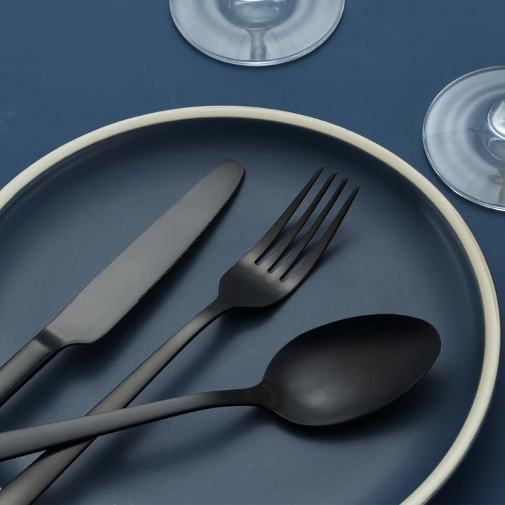 Besteck Set Schwarz, Hunnycook Besteck Set 6 personen, 30-teilig Edelstahl Schwarzes Besteck für Hau