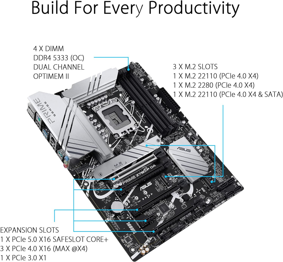 ASUS Prime Z790-P D4 Gaming Mainboard Sockel Intel LGA1700 (ATX, PCIe 5.0, DDR4 Speicher, 3x M.2, HD