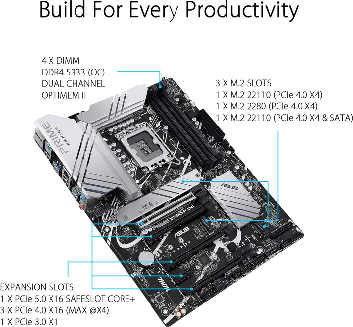 ASUS Prime Z790-P D4 Gaming Mainboard Sockel Intel LGA1700 (ATX, PCIe 5.0, DDR4 Speicher, 3x M.2, HD