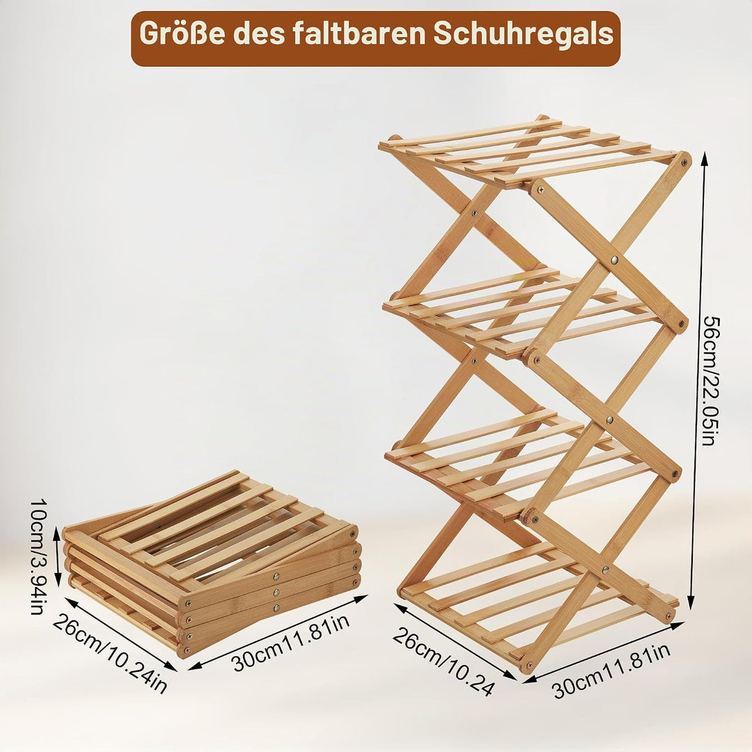 Fentar Schuhregal Schmal, 4 Ebenen Schuhregal Bambus Schuh Organizer, Kleines Klappregal, Mini Regal