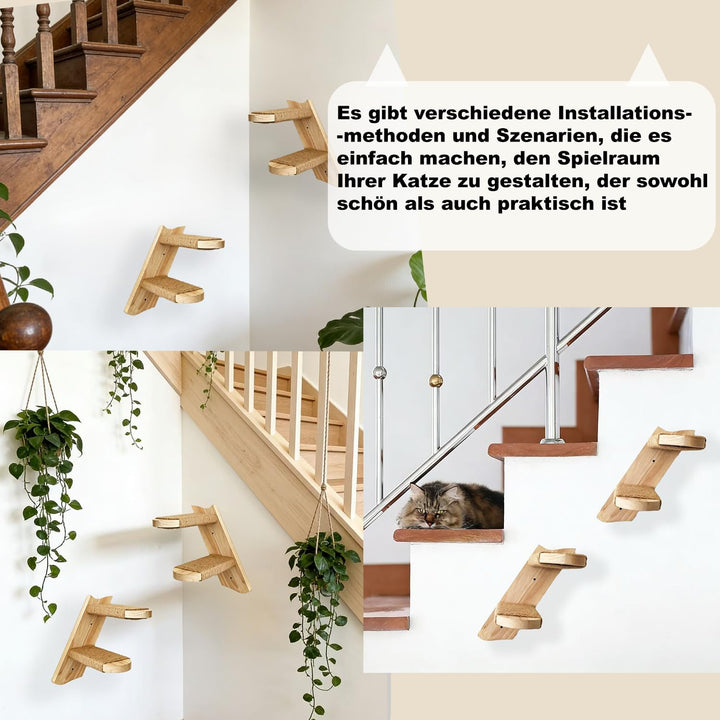 Katzentreppe Kletterwand für Katzen, Katzenleiter Katzenbretter für die Wand, Katzen wandelemente mi